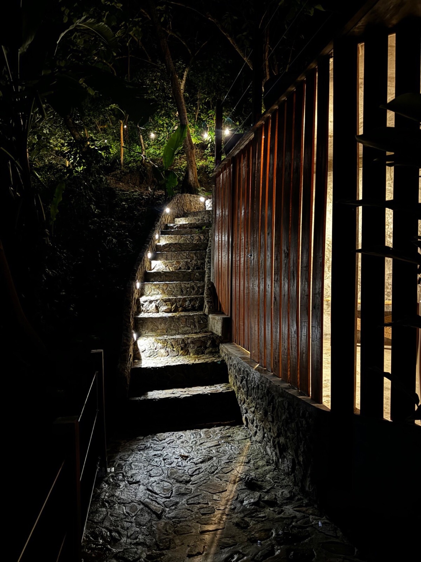 Stone steps lit at night, Sierra Nevada